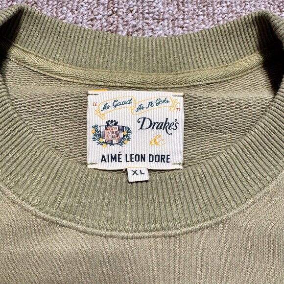 Aime Leon Dore x Drake's ALD Crest Logo Crewneck Sweatshirt Olive Green Mens XL - Picture 5 of 9
